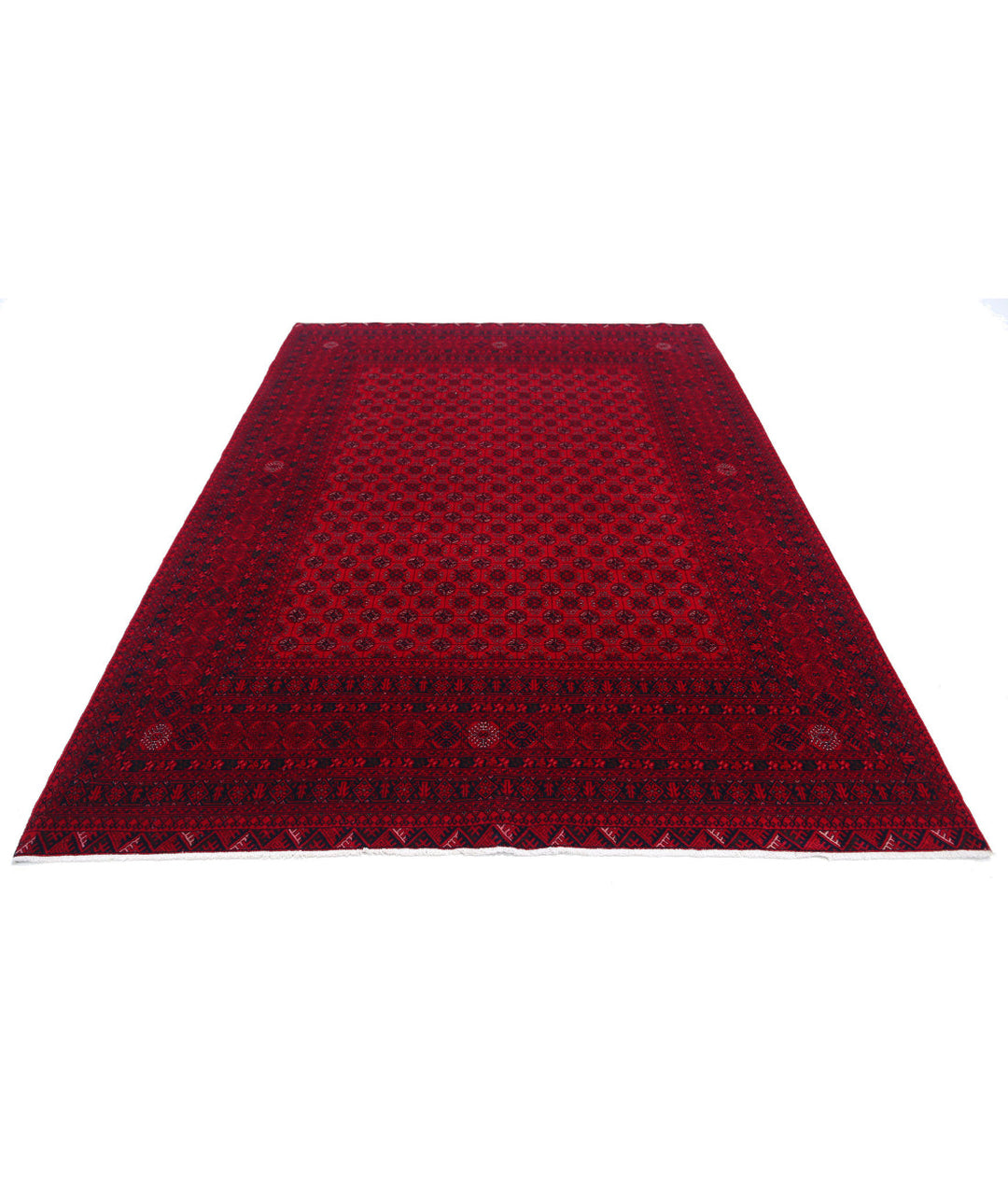 Red Afghan Beljik Rug 6' 6" x 9' 3" Hand-Knotted | No. AT36696