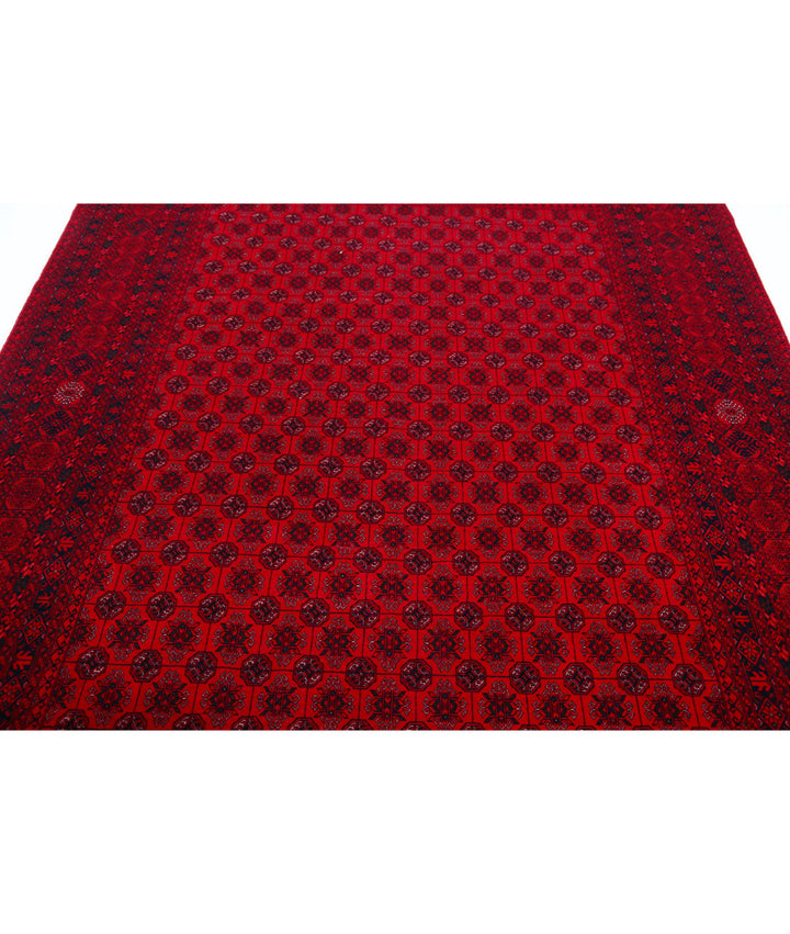 Red Afghan Beljik Rug 6' 6" x 9' 3" Hand-Knotted | No. AT36696