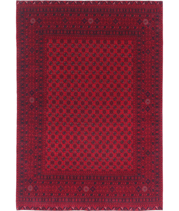 Red Afghan Beljik Rug 6' 6" x 9' 3" Hand-Knotted | No. AT36696