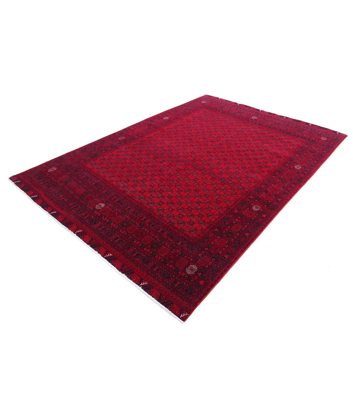 Red Afghan Beljik Rug 6' 7" x 9' 4" Hand-Knotted | No. AT27866