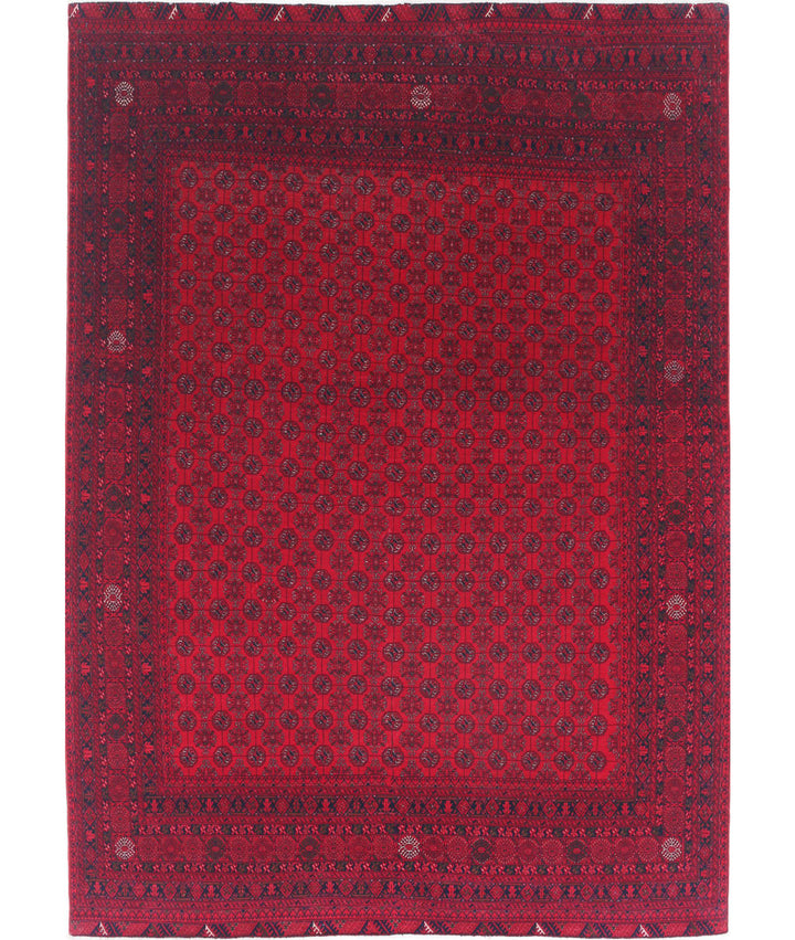 Red Afghan Beljik Rug 6' 7" x 9' 4" Hand-Knotted | No. AT27866