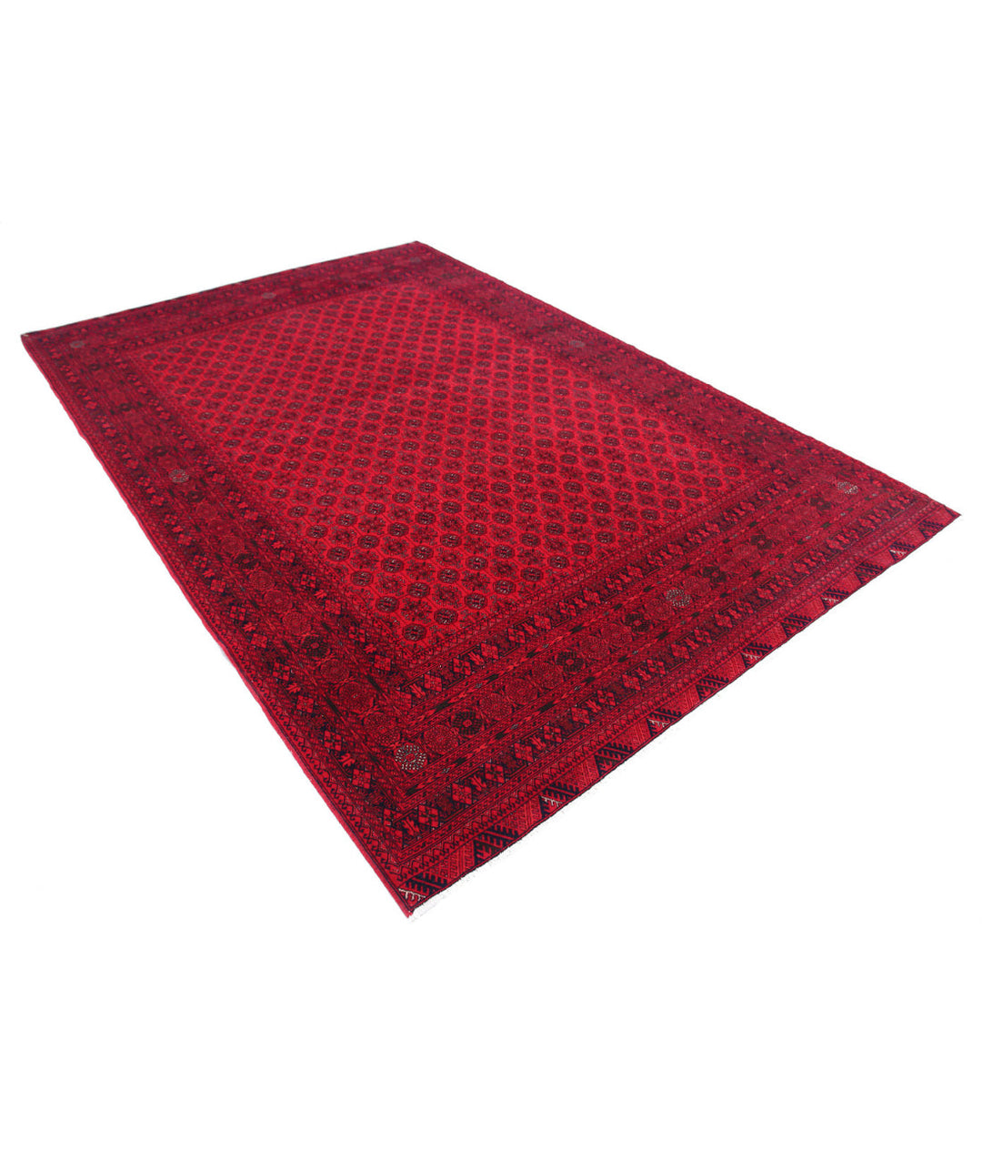 Red Afghan Beljik Rug 6' 6" x 9' 6" Hand-Knotted | No. AT18437