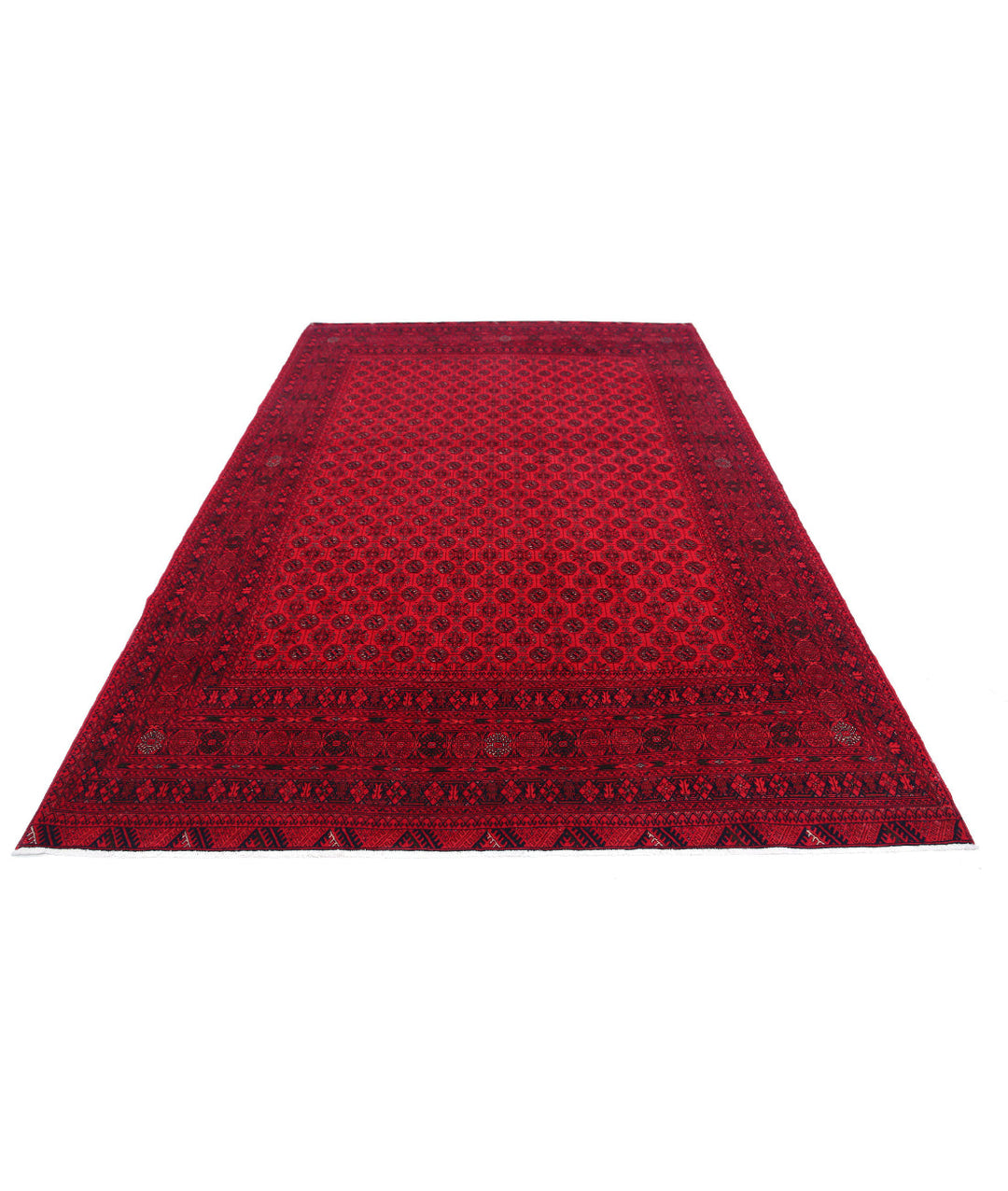 Red Afghan Beljik Rug 6' 6" x 9' 6" Hand-Knotted | No. AT18437