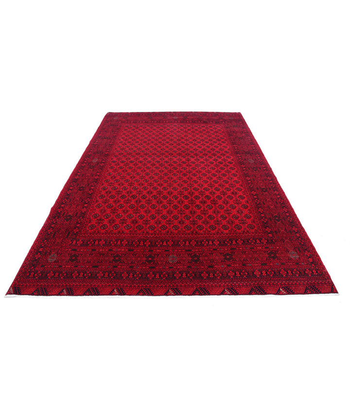 Red Afghan Beljik Rug 6' 6" x 9' 6" Hand-Knotted | No. AT18437