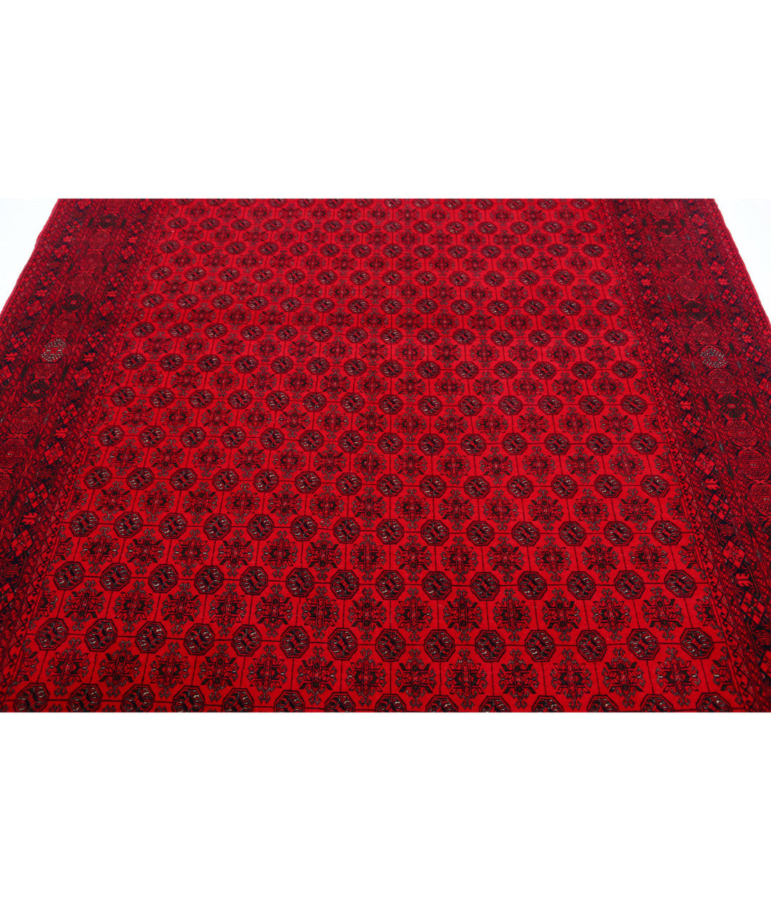 Red Afghan Beljik Rug 6' 6" x 9' 6" Hand-Knotted | No. AT18437
