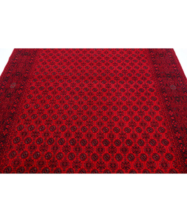 Red Afghan Beljik Rug 6' 6" x 9' 6" Hand-Knotted | No. AT18437