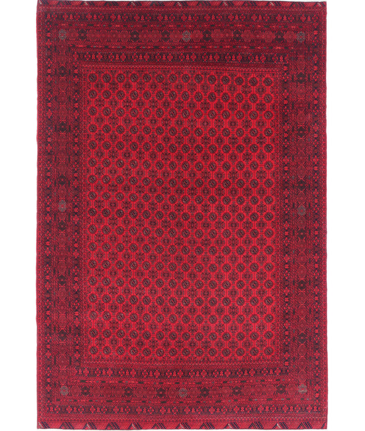 Red Afghan Beljik Rug 6' 6" x 9' 6" Hand-Knotted | No. AT18437