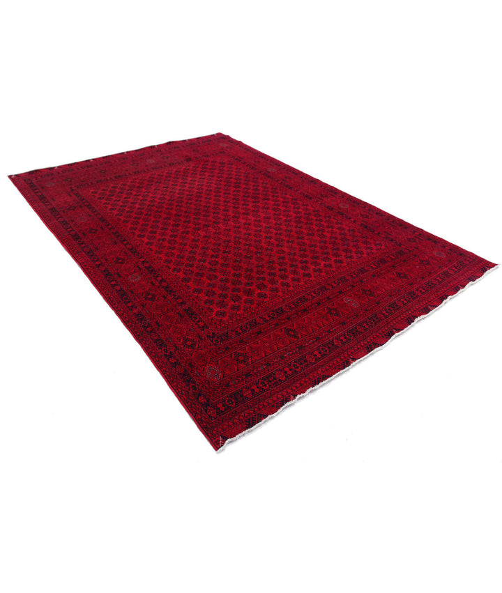 Red Afghan Beljik Rug 6' 6" x 9' 5" Hand-Knotted | No. AT94177