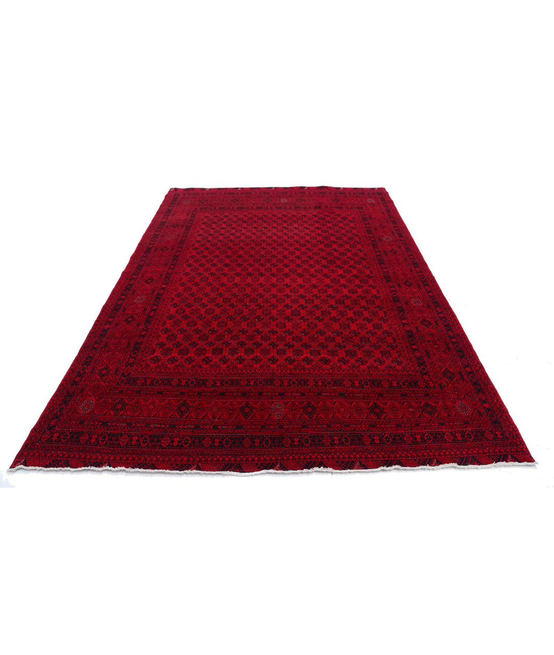 Red Afghan Beljik Rug 6' 6" x 9' 5" Hand-Knotted | No. AT94177