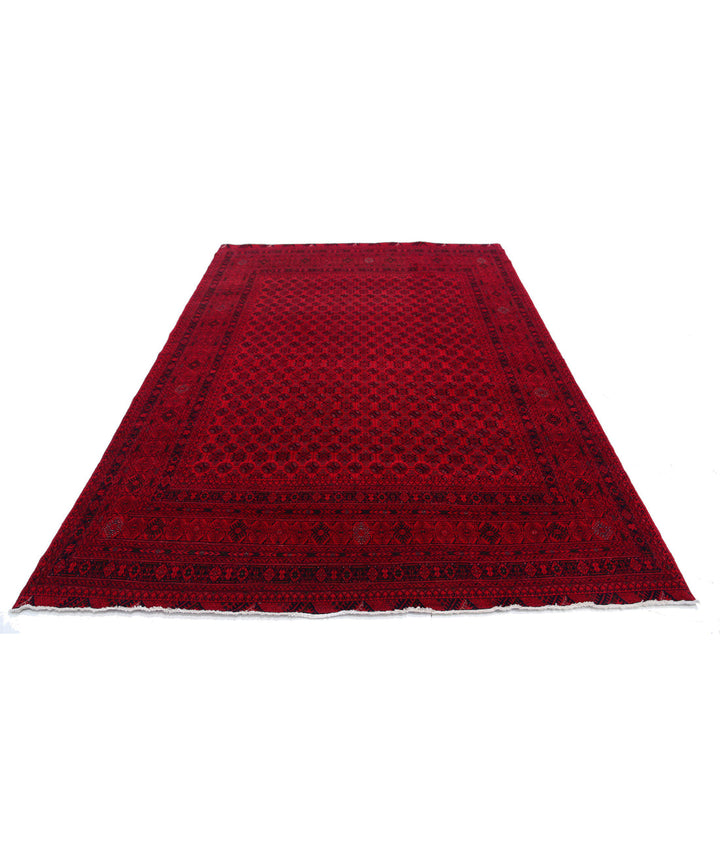 Red Afghan Beljik Rug 6' 6" x 9' 5" Hand-Knotted | No. AT94177