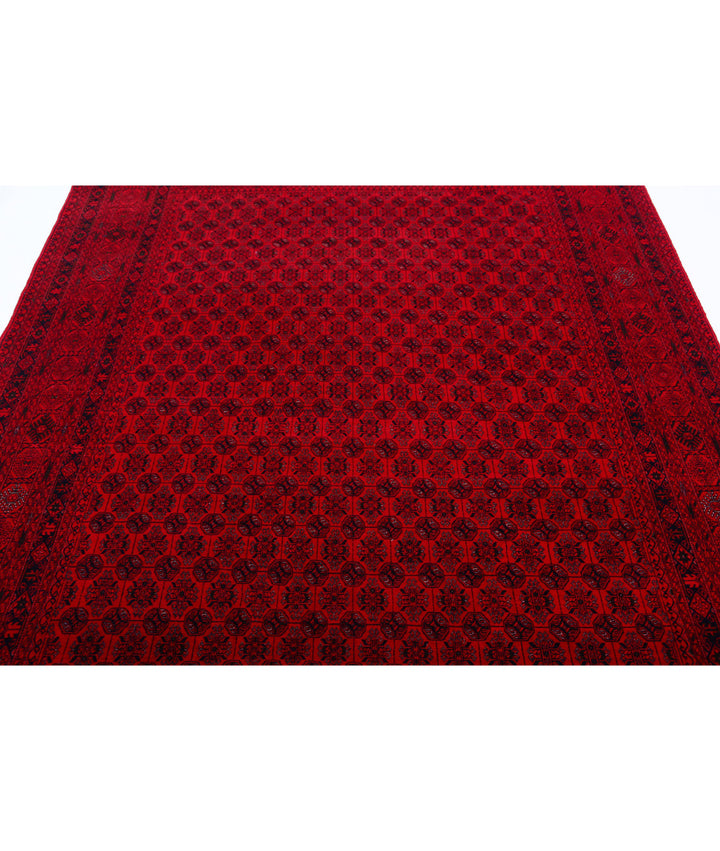 Red Afghan Beljik Rug 6' 6" x 9' 5" Hand-Knotted | No. AT94177