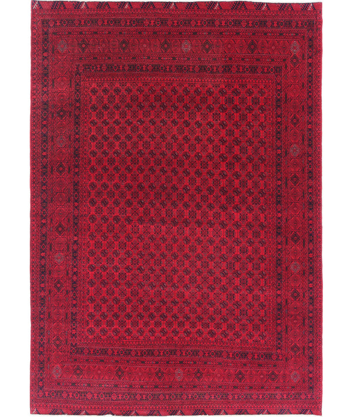 Red Afghan Beljik Rug 6' 6" x 9' 5" Hand-Knotted | No. AT94177