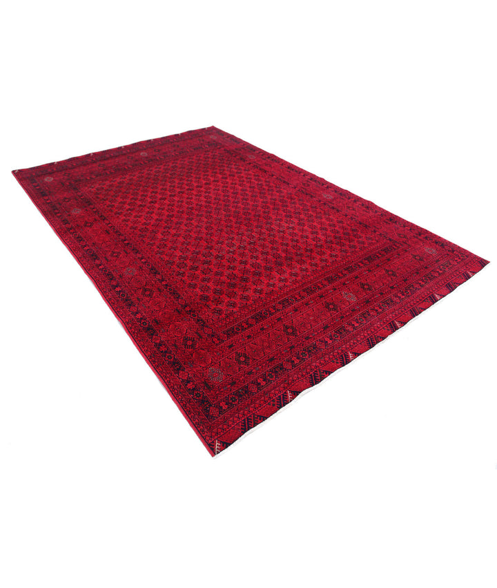 Red Afghan Beljik Rug 6' 5" x 9' 5" Hand-Knotted | No. AT24163