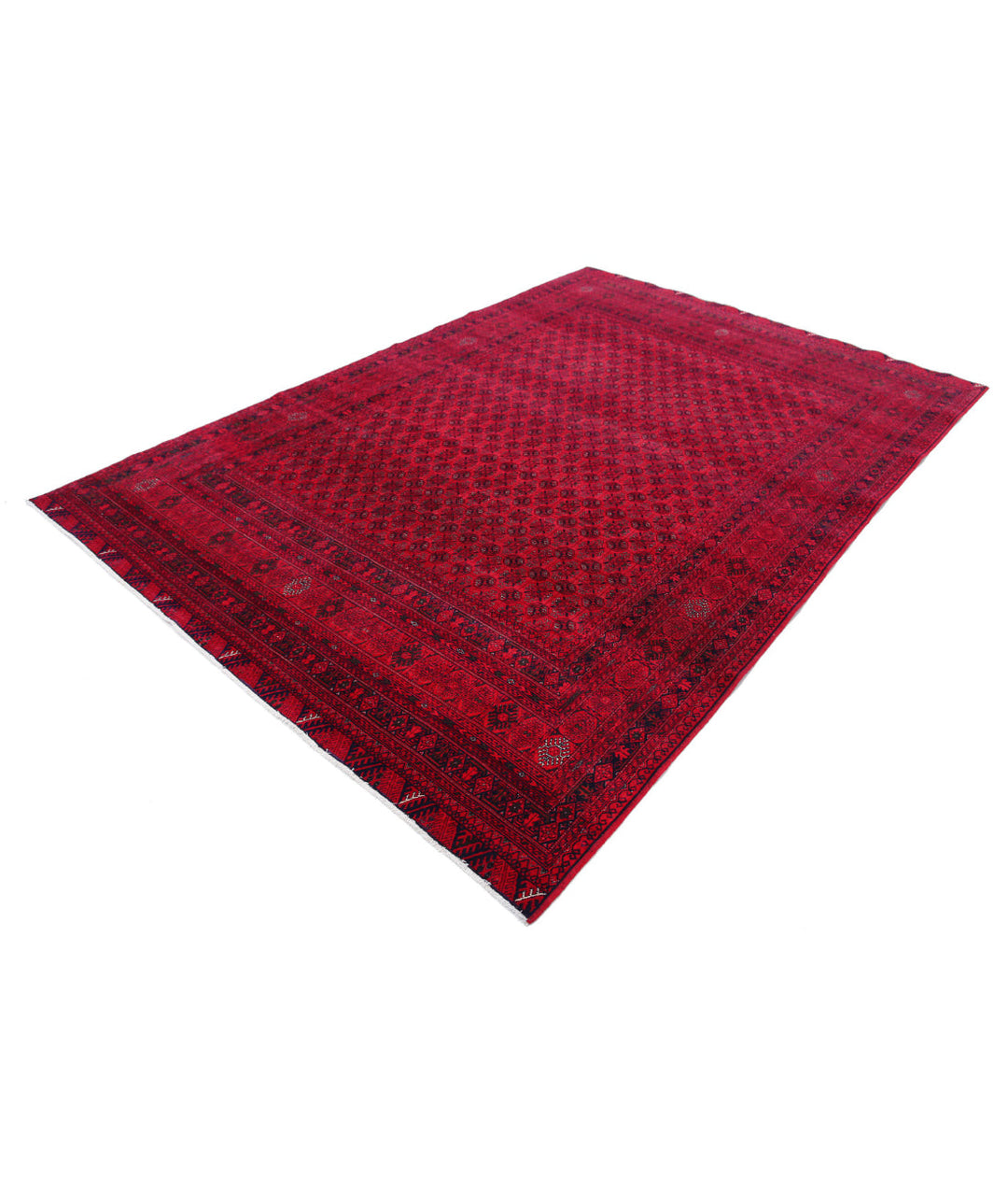 Red Afghan Beljik Rug 6' 5" x 9' 5" Hand-Knotted | No. AT24163