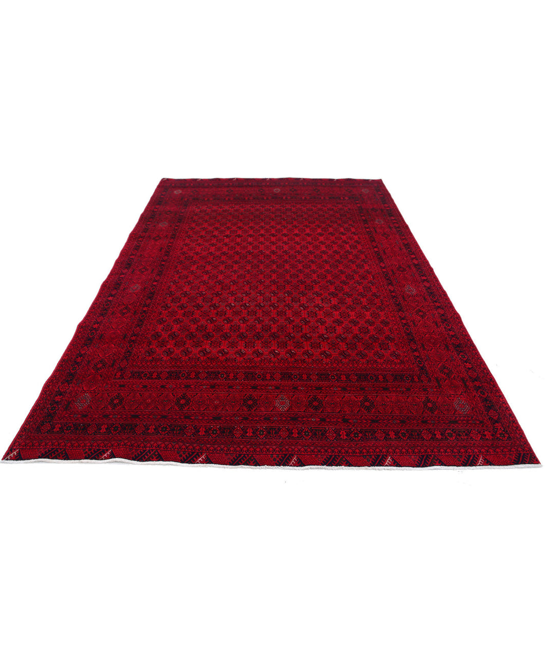 Red Afghan Beljik Rug 6' 5" x 9' 5" Hand-Knotted | No. AT24163