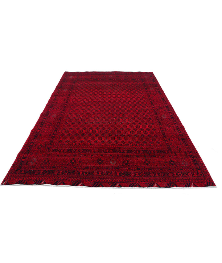 Red Afghan Beljik Rug 6' 5" x 9' 5" Hand-Knotted | No. AT24163