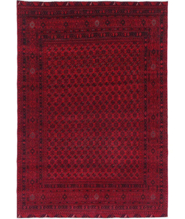 Red Afghan Beljik Rug 6' 5" x 9' 5" Hand-Knotted | No. AT24163