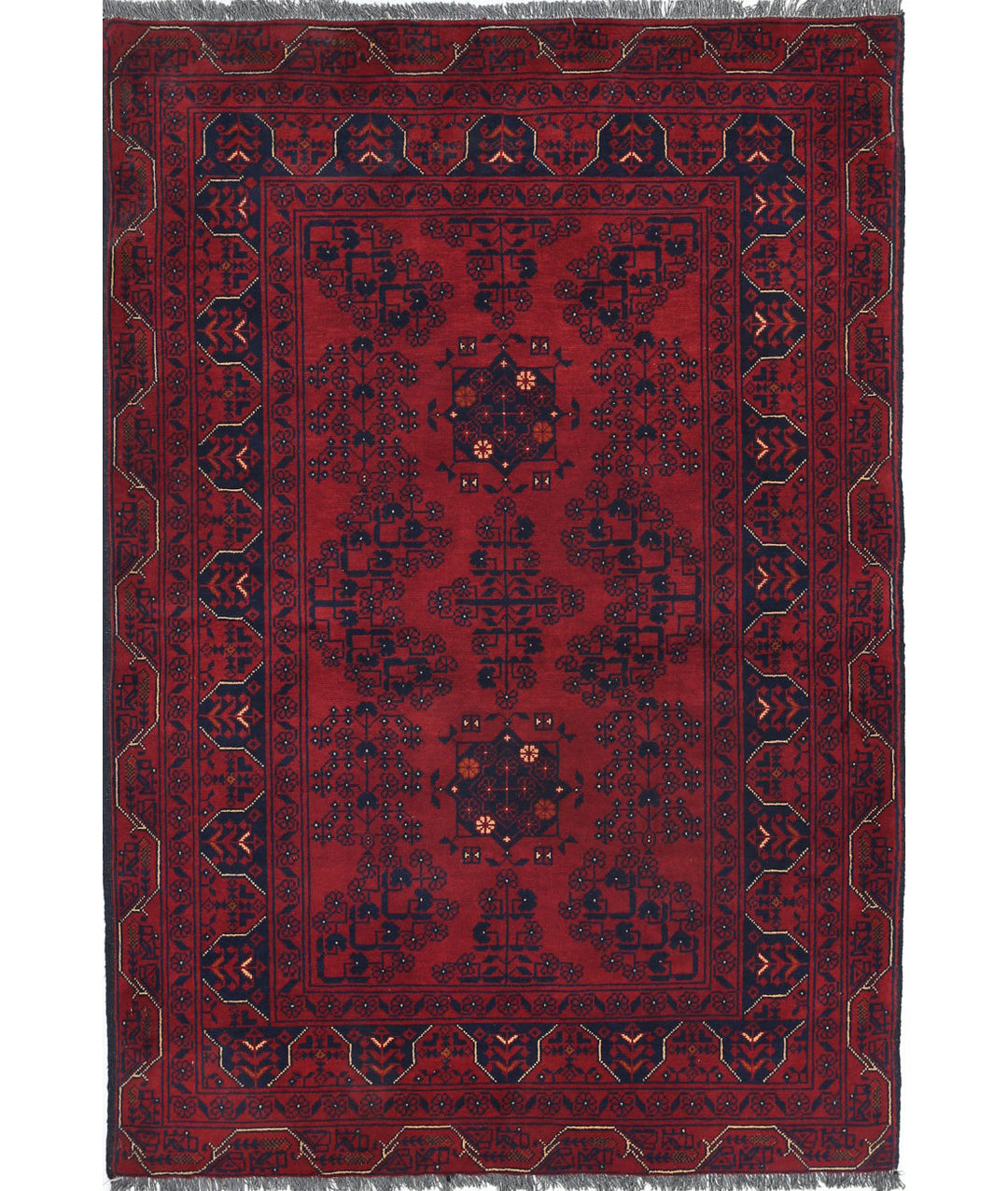 Red Afghan Khamyab Rug 3' 3" x 4' 9" Hand-Knotted