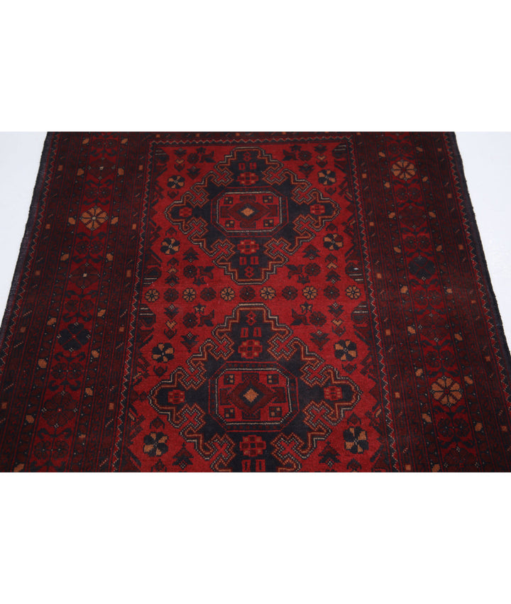 Red Afghan Tribal Rug 3' 3" x 4' 1" Hand-Knotted | No. AT49828