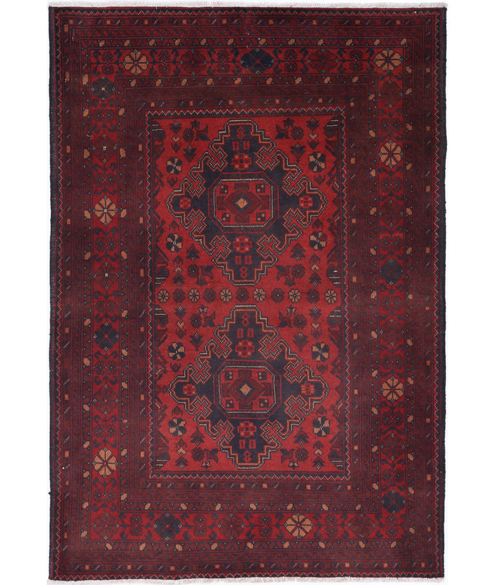 Red Afghan Tribal Rug 3' 3" x 4' 1" Hand-Knotted | No. AT49828