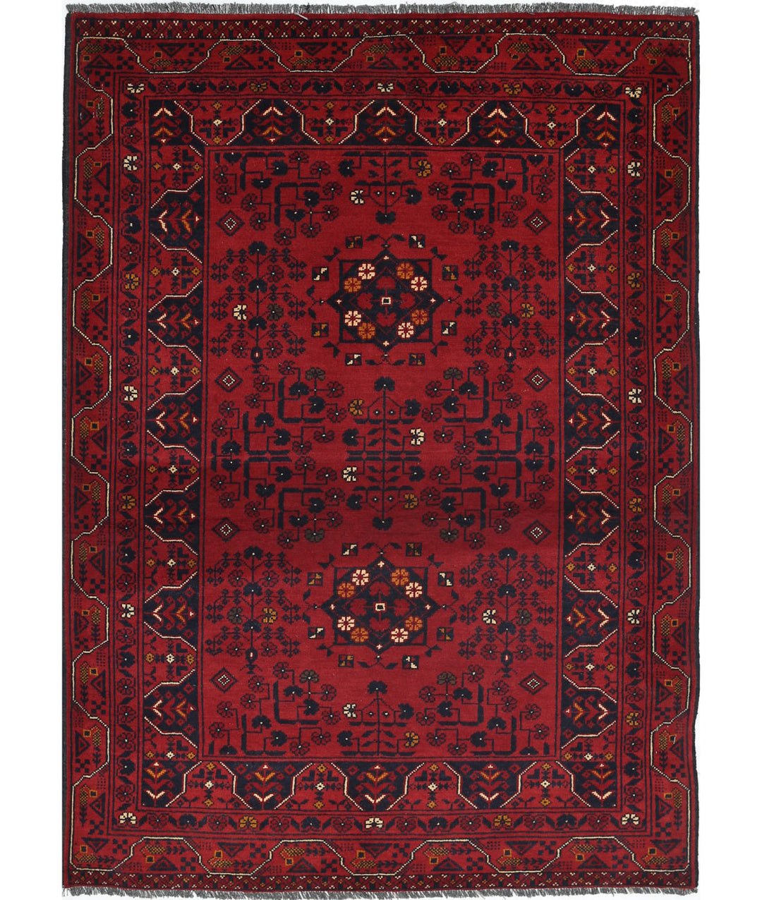 Red Afghan Khamyab Rug 3' 4" x 4' 8" Hand-Knotted | No. AT12535