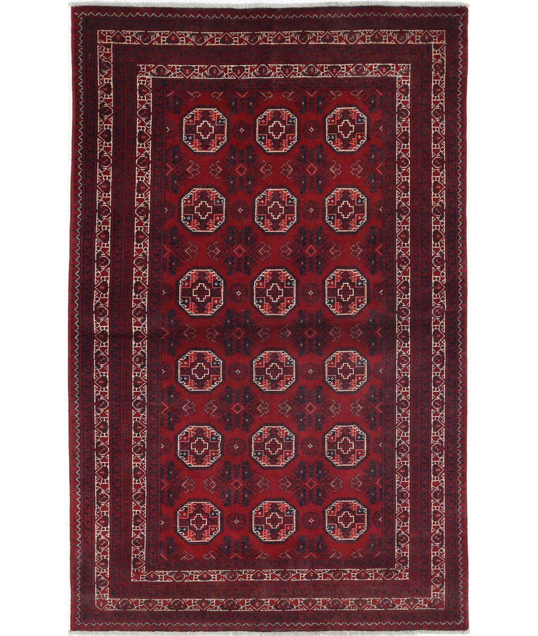 Red Afghan Khamyab Rug 3' 2" x 5' 1" Hand-Knotted | No. AT18395