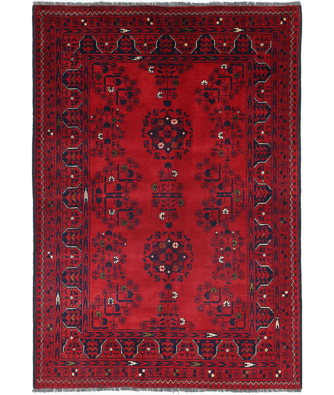 Red Afghan Khamyab Rug 3' 3" x 4' 9" Hand-Knotted | No. AT31166