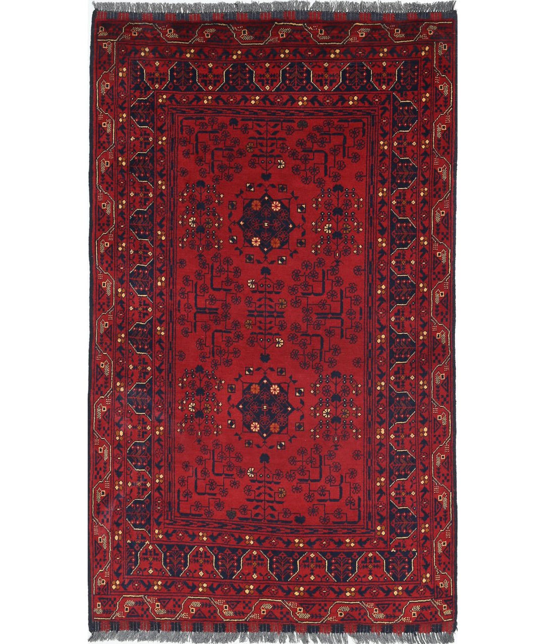 Red Afghan Khamyab Rug 3' 2" x 5' 3" Hand-Knotted