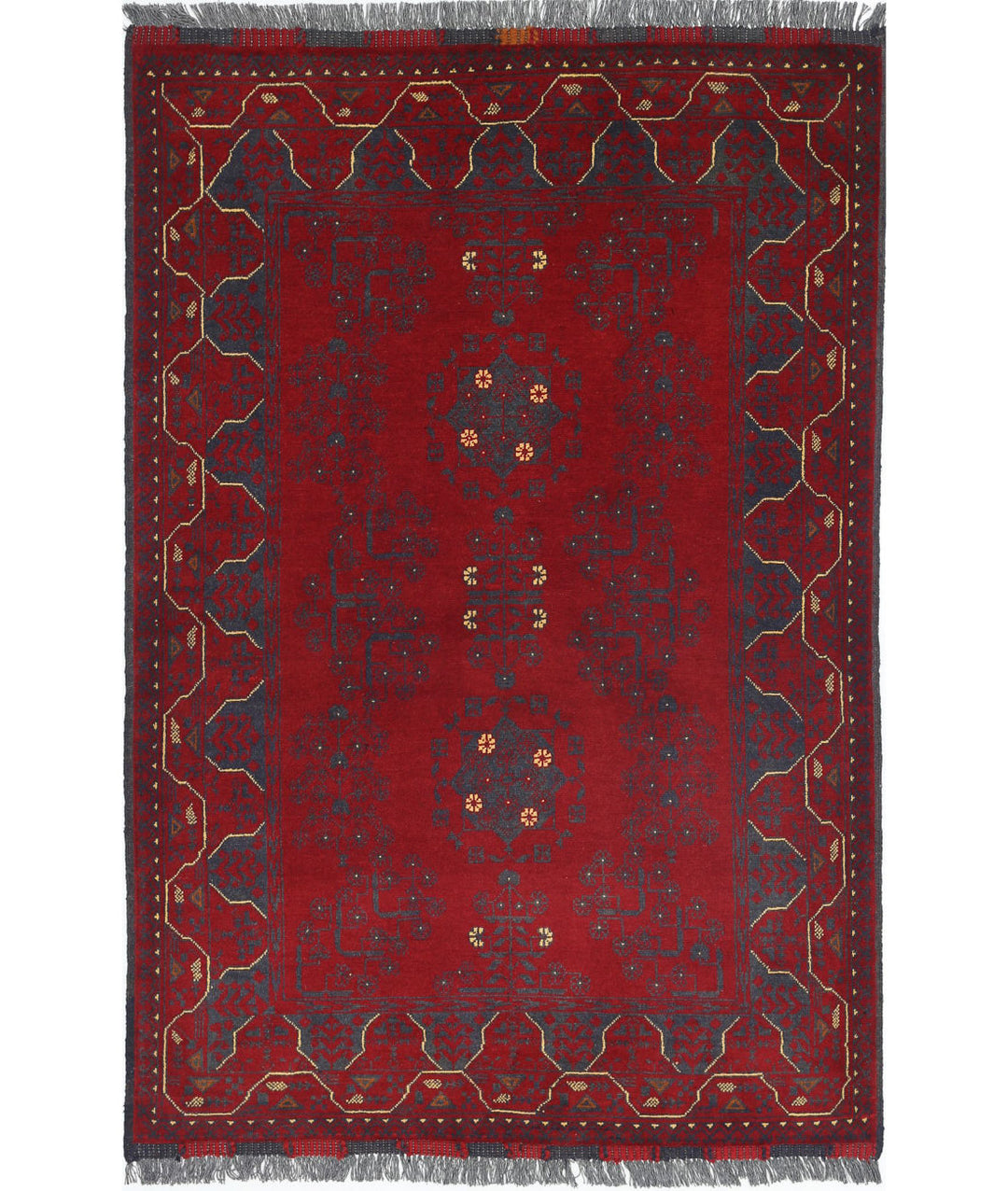 Red Afghan Tribal Rug 3' 3" x 4' 10" Hand-Knotted | No. AT41698