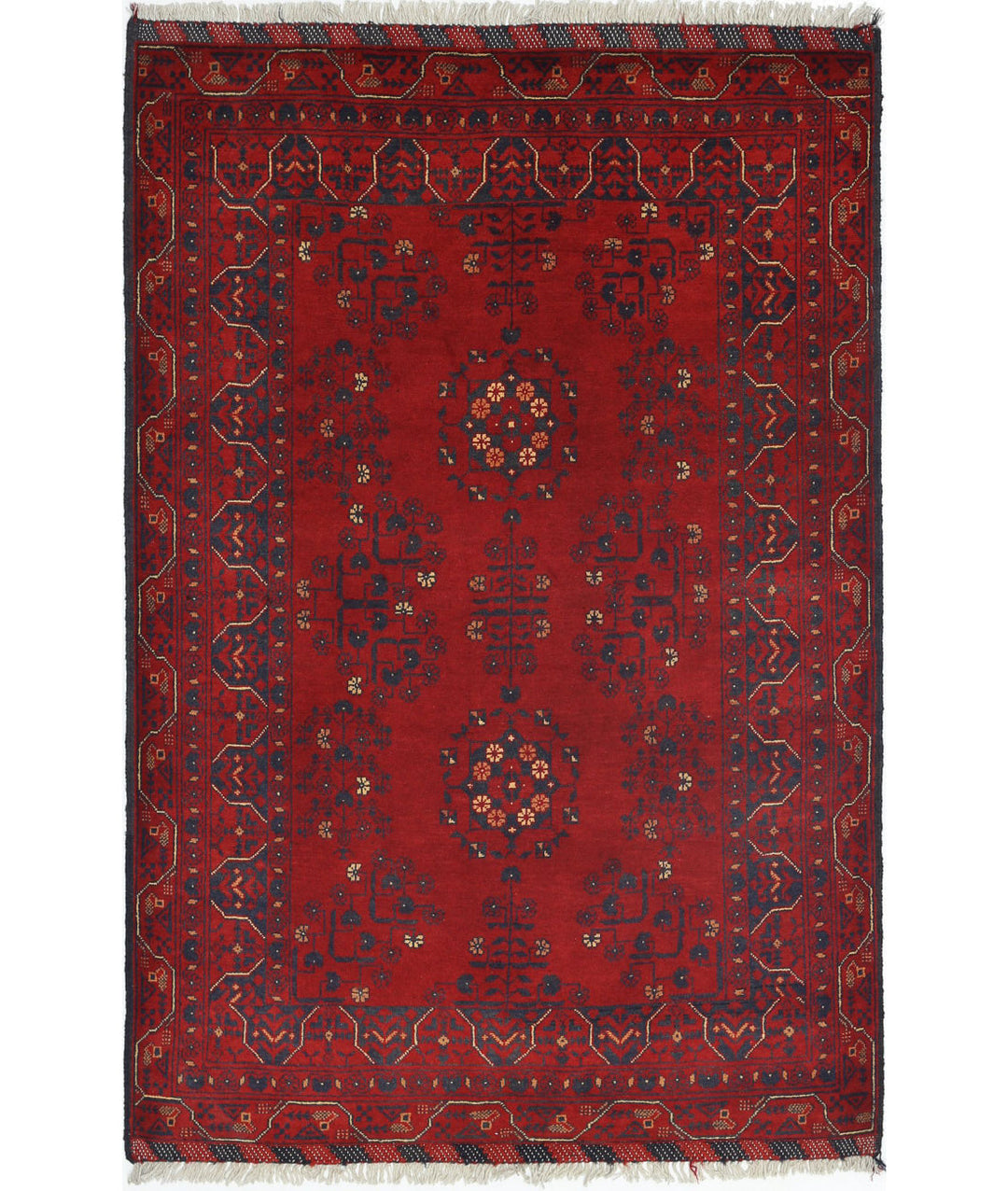 Red Afghan Khamyab Rug 3' 3" x 4' 10" Hand-Knotted | No. AT13629