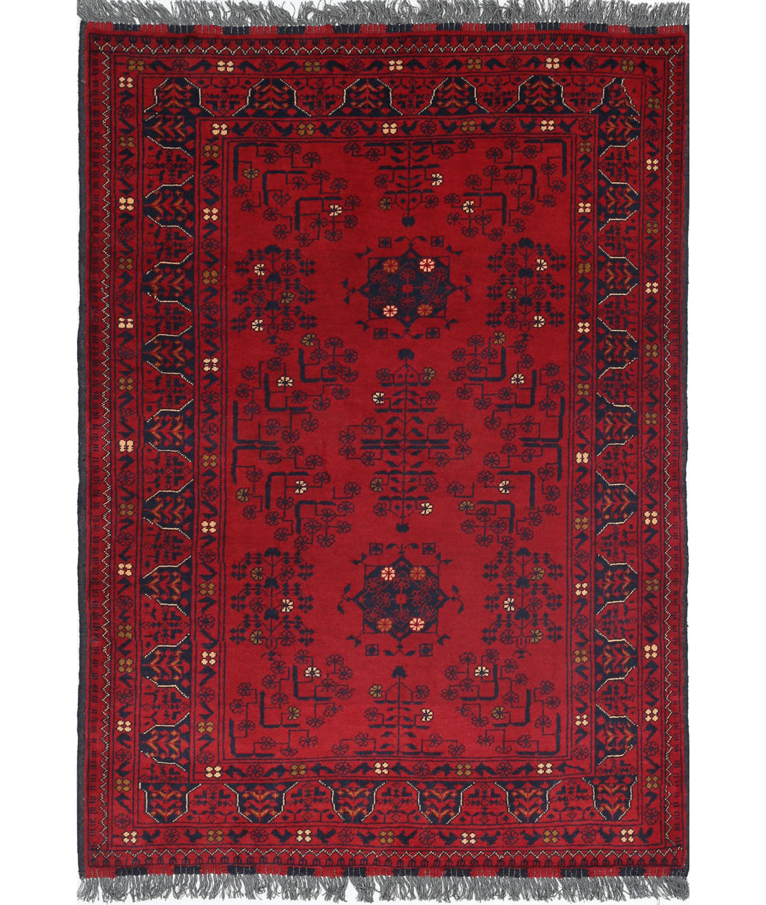 Hand Knotted Afghan Khamyab Wool Rug 3' 4" x 4' 7" - No. AT35980