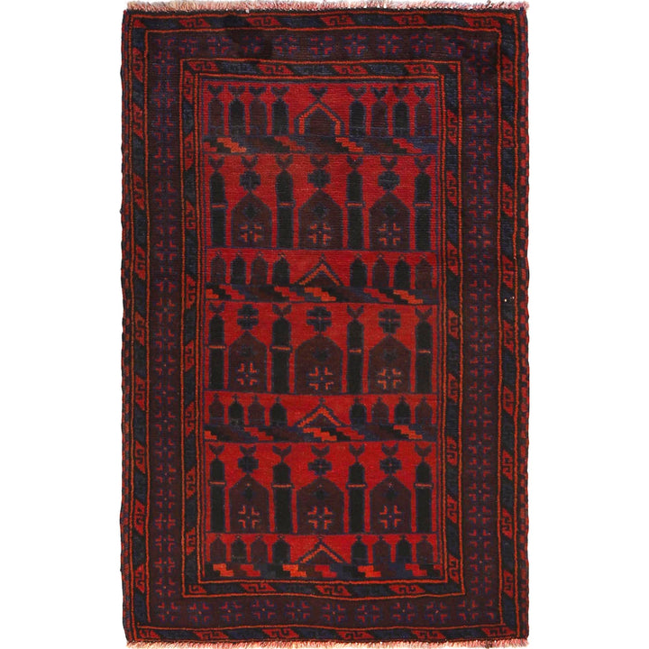 Red Afghan Prayer Rug 2' 11" x 4' 9" Hand-Knotted