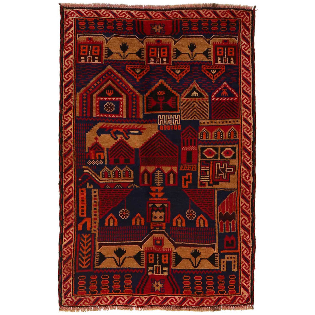 Afghan Prayer Rug 3' 1" x 4' 8" Hand-Knotted
