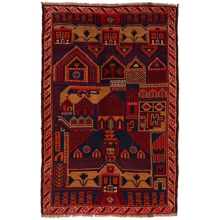 Afghan Prayer Rug 3' 1" x 4' 8" Hand-Knotted