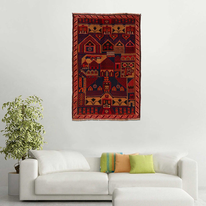 Afghan Prayer Rug 3' 1" x 4' 8" Hand-Knotted view 9