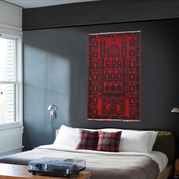 Red Color Prayer Rug 2' 8" x 4' 9" - No. AL27085