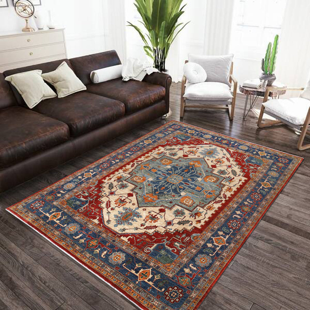 Afghan Heriz Rug 9'11" x 13'10" Hand-Knotted texture