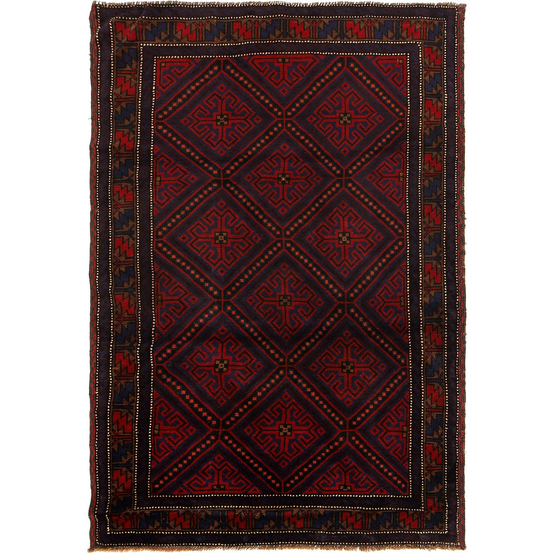 Afghan Baluchi Rug 4' 2" x 6' 4" Hand-Knotted