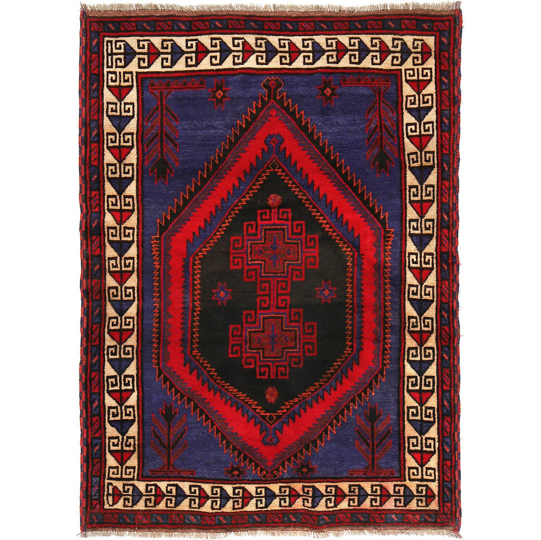 Blue Afghan Baluchi Rug 4' 7" x 6' 2" Hand-Knotted