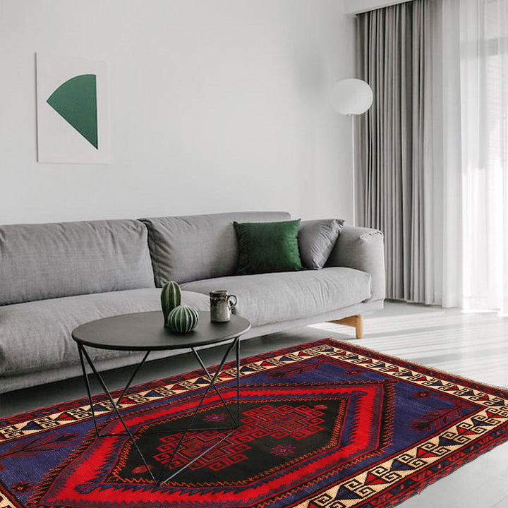 Blue Afghan Baluchi Rug 4' 7" x 6' 2" Hand-Knotted texture