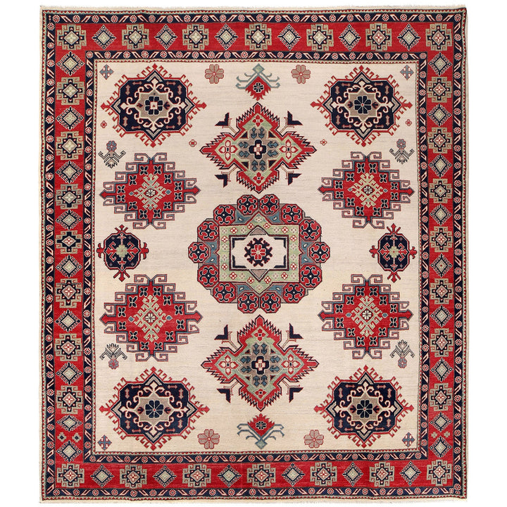 Beige Afghan Kazak Rug 8' 3" x 9' 8" Hand-Knotted