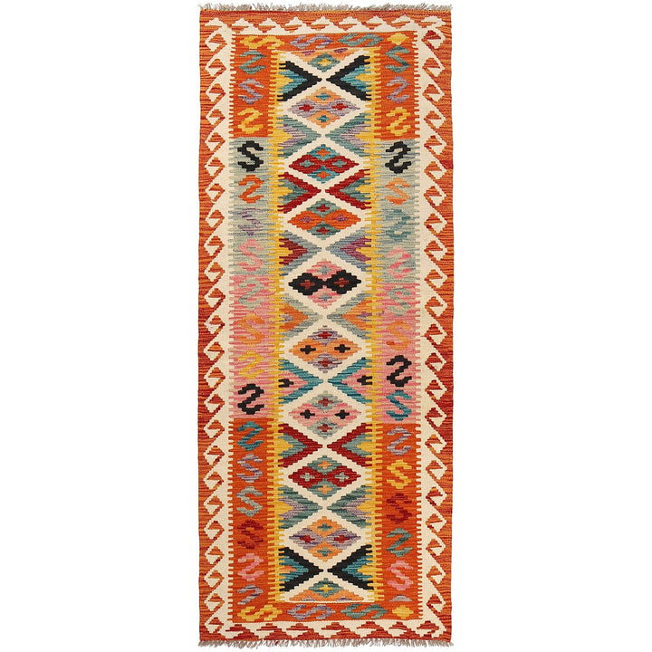 Colorful Flat-Weave Wool Kilim Runner 2' 5" x 6' 5" - No. AL66317