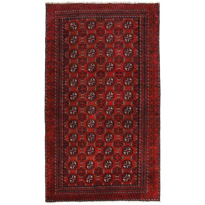 Red Afghan Baluchi Rug 3' 4" x 5' 11" Hand-Knotted