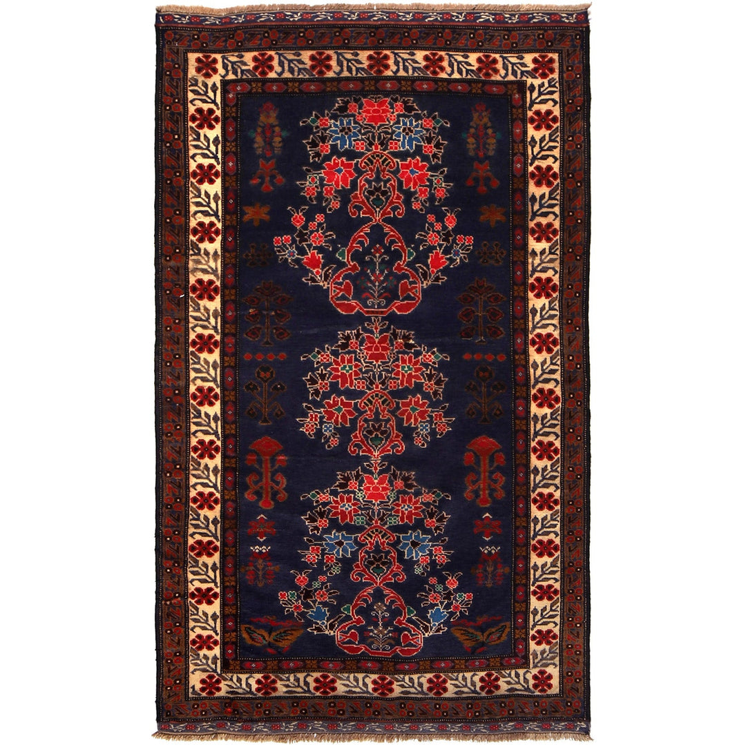 Navy Blue Afghan Baluchi Rug 4' 0" x 7' 3" Hand-Knotted