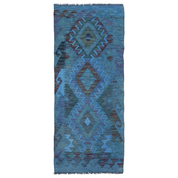 Blue Color Overdyed Kelim Runner 2' 1" x 5' 1" - No. AL69348