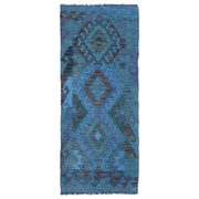 Blue Color Overdyed Kelim Runner 2' 1" x 5' 1" - No. AL69348