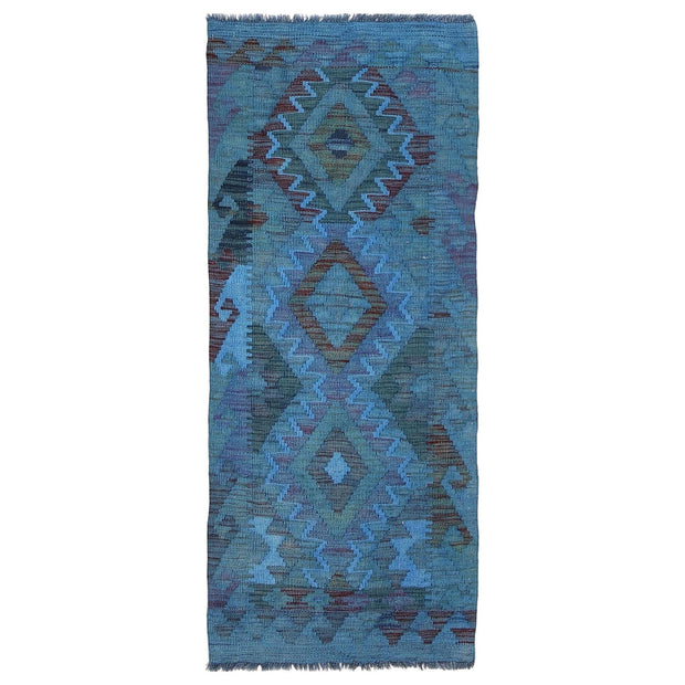 Blue Color Overdyed Kelim Runner 2' 1" x 5' 1" - No. AL69348