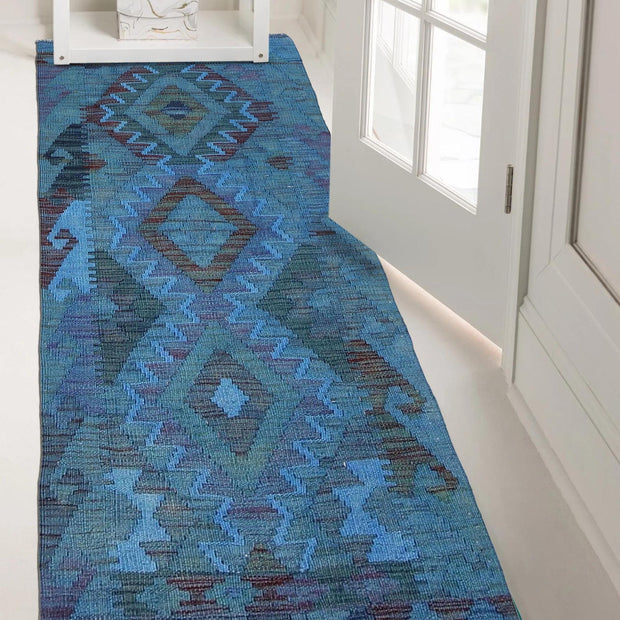 Blue Color Overdyed Kelim Runner 2' 1" x 5' 1" - No. AL69348