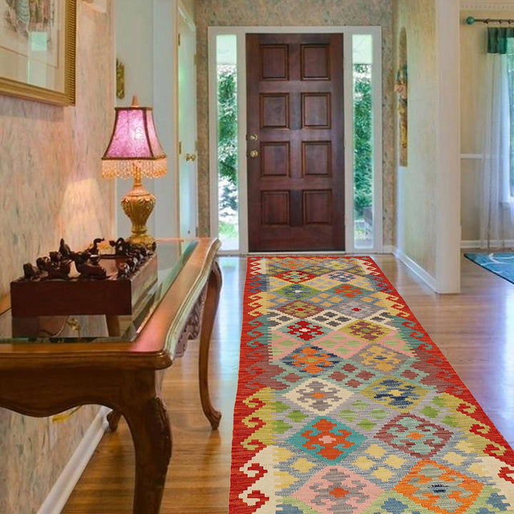 Handmade Turkish Design Wool Kilim Runner 2' 9" x 9' 8" - No. AL99487