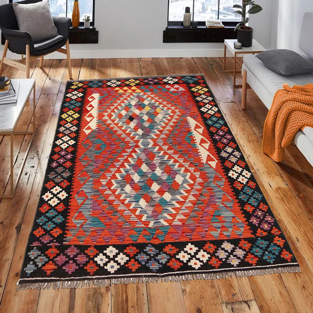 Handmade Vegetable Kilim 4' 0" x 6' 1" - No. AL45956